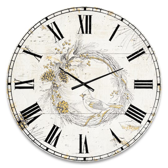 Designart 'Gold Beautiful Cardinals Traditional Wall Clock